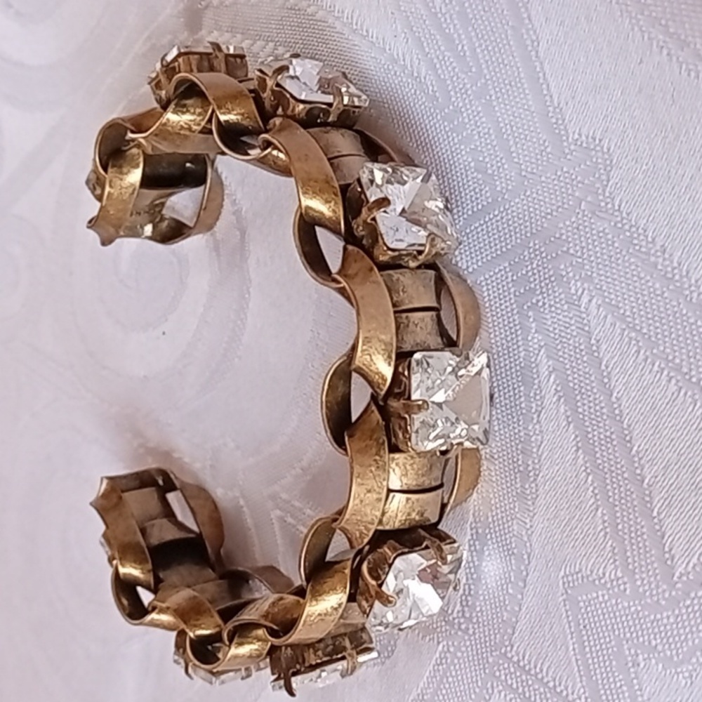J Crew gold tone cuff bracelet set with latge sqare crystals